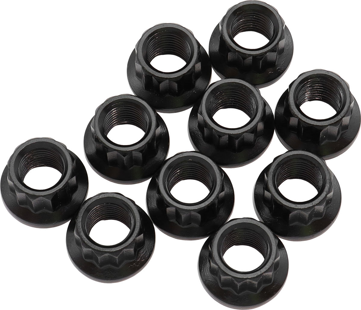 Aeroflow 12-Point Nuts, Chrome Moly Black Oxide, 10-Pack  7/16"-20 Thread, .815" O.D, 9/16" Socket