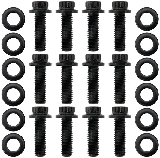 GM LS Header Bolts M8 x 1.25mm, 0.984" (25mm) UHL - Black Finish   12 Point Head, 8740 Material, Sold as a Pack of 12