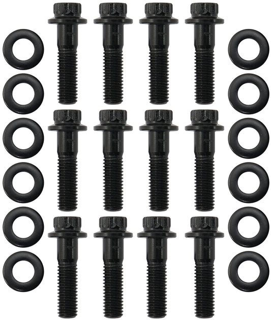 GM LS Header Bolts M8 x 1.25mm, 1.181" (30mm) UHL - Black Finish   12 Point Head, 8740 Material, Sold as a Pack of 12