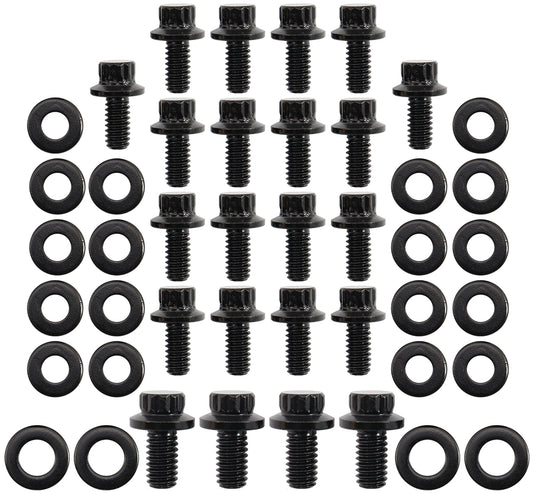 Small Block Ford Windsor & Ford Cleveland Oil Pan Bolt Kit - Black Finish   12 Point Head and 8740 Grade Material