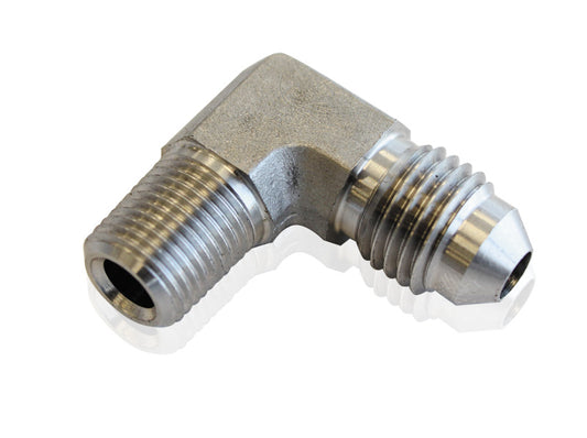 Aeroflow Stainless Steel 90Â° NPT Male to AN Fitting   1/8" NPT to Male -3AN