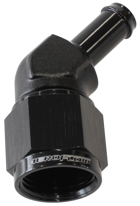 45° Hose Barb 3/8" to -8AN    Black Finish