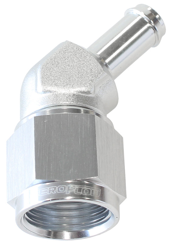 45° Hose Barb 3/8" to -8AN    Silver Finish