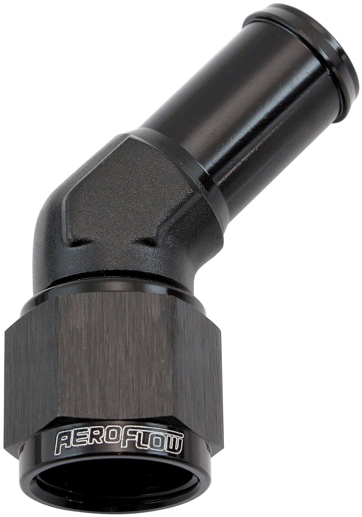 45Â° Hose Barb 5/8" to -8AN    Black Finish