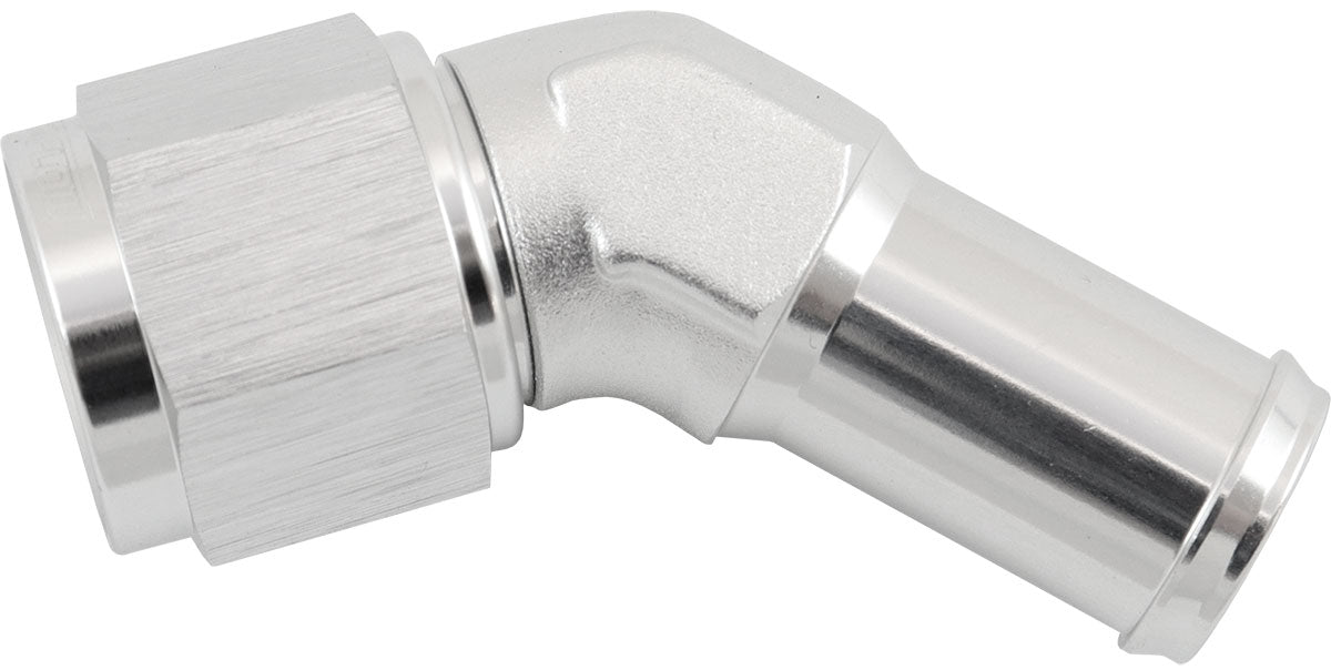 45Â° Hose Barb 5/8" to -8AN    Silver Finish