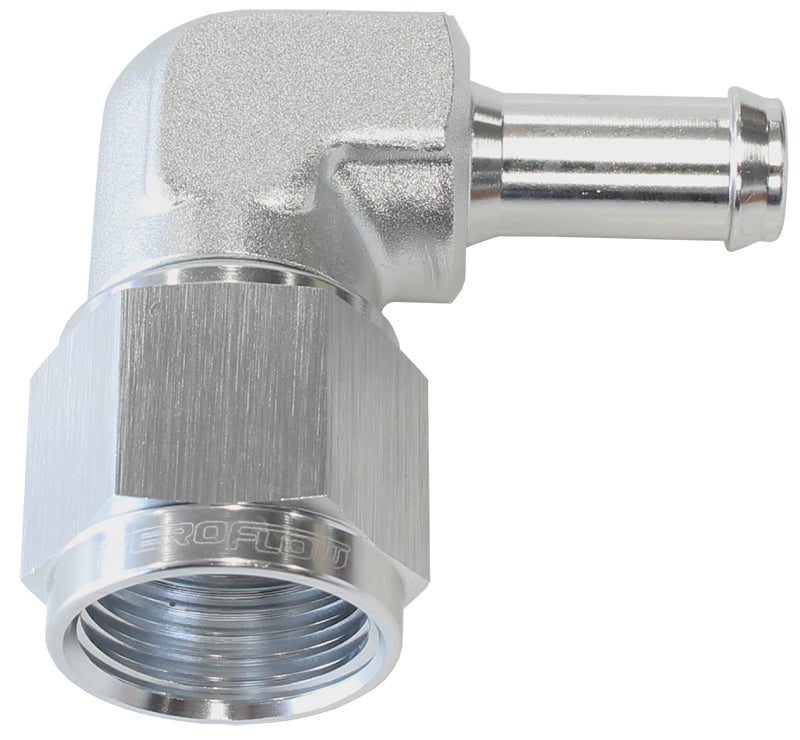 90° Hose Barb 3/8" to -8AN   Silver Finish