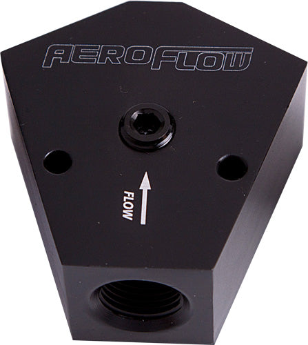 Billet Y-Block with 1/8" NPT Port   Black Finish. 3/8" NPT Inlet, 3/8" NPT Outlets