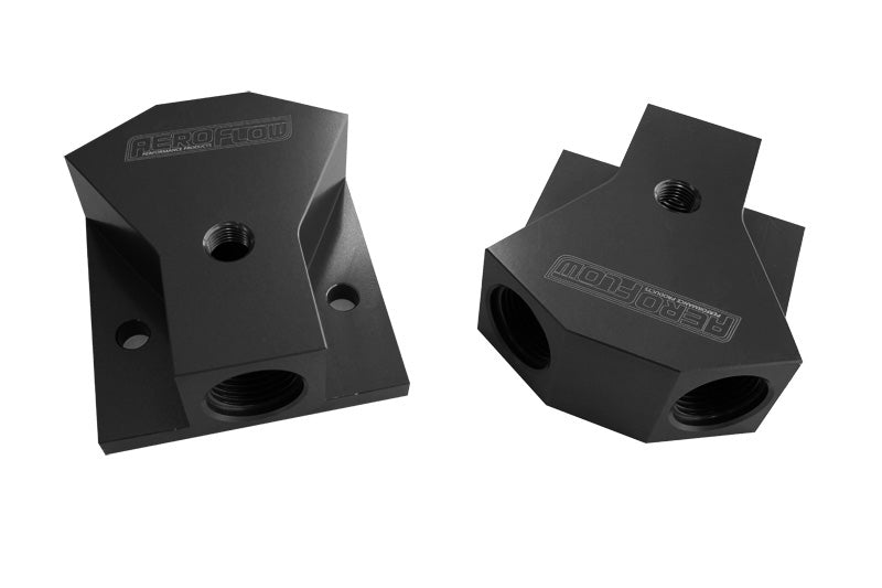 Billet Y-Block with 1/8" NPT Port   Black Finish. 1 x -10 ORB Port, 2 x -8 ORB Ports