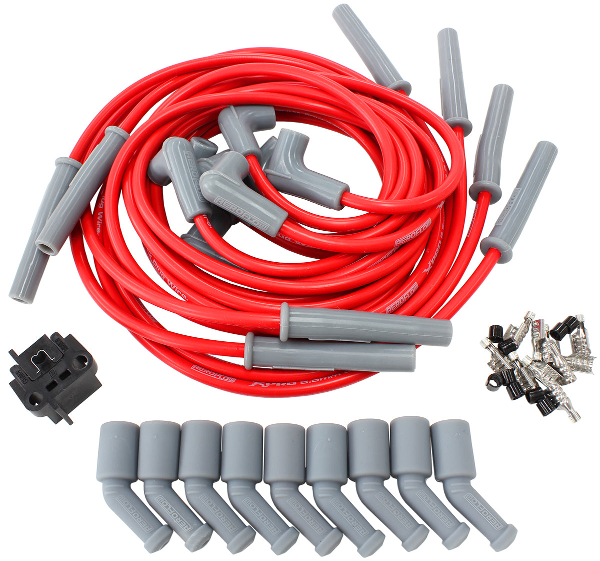 Xpro Universal 8.5mm V8 Ignition Lead Set with 180° Spark Plug Boots - Red  Suit GM LS Series Engines With Coil Relocation
