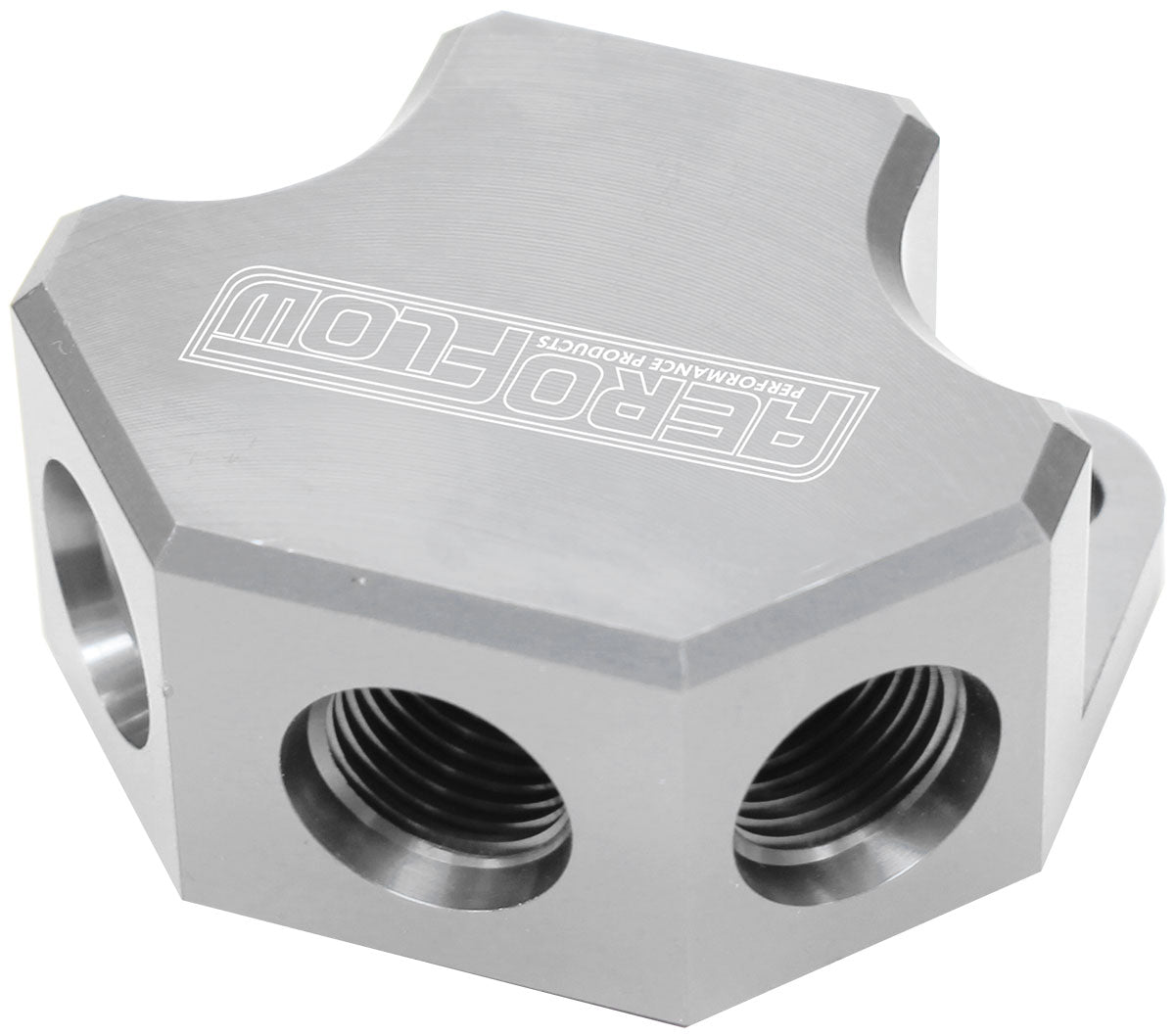 Billet 4 Port ORB Y-Block  Silver Finish. 3 x -8 ORB Ports, 1 x -10 ORB Port