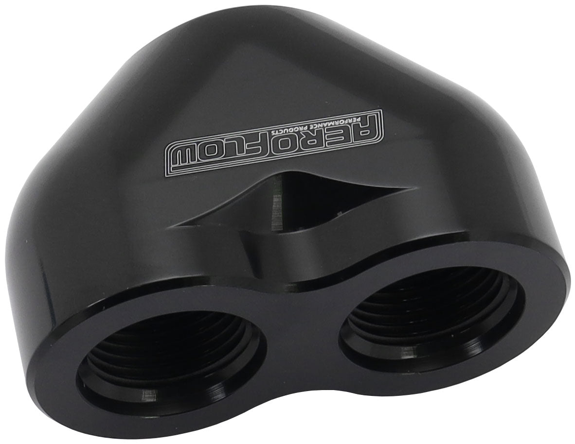 Billet 3 Port ORB U-Block  Black Finish. 2 x -12 ORB Ports, 1 x-16 ORB Port