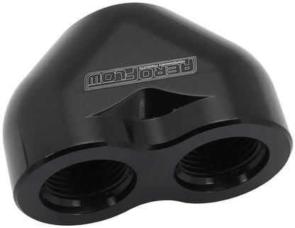 Billet 3 Port ORB U-Block  Black Finish. 2 x -12 ORB Ports, 1 x-16 ORB Port