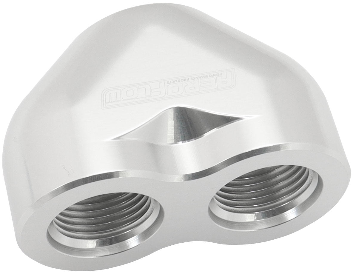 Billet 3 Port ORB U-Block  Silver Finish. 2 x -12 ORB Ports, 1 x-16 ORB Port
