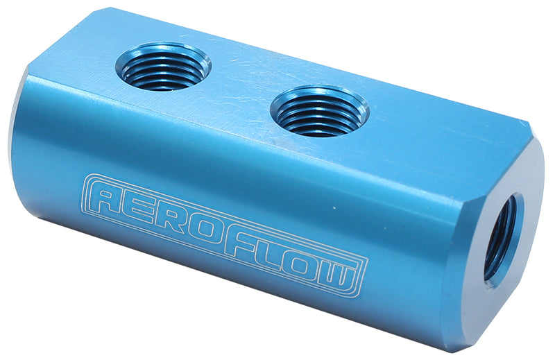 Compact Distribution Block  1 In - 4 Out, All Ports 1/8" NPT, Blue Finish