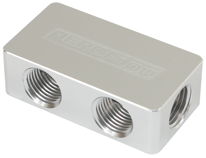 Compact Distribution Block  2 In - 4 Out, All Ports 1/8" NPT, Silver Finish