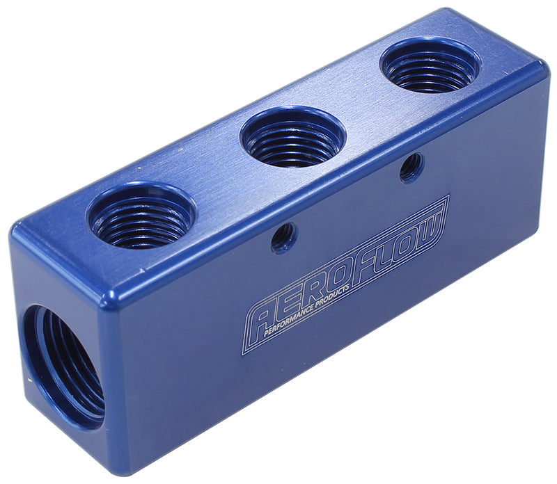 Billet 5 Port Fuel Log 3 x -6AN, 2 x -8AN   Blue Finish