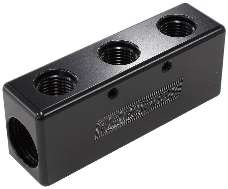 Billet 5 Port Fuel Log 3 x -6AN, 2 x -8AN   Black Finish