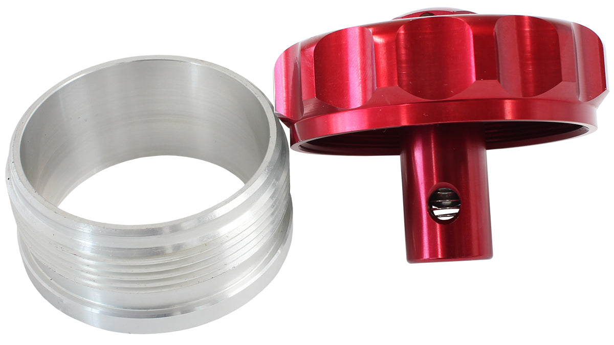 Billet Aluminium Weld-On Filler Neck & Cap - Red  2" I.D Weld-On With Rollover Valve Cap