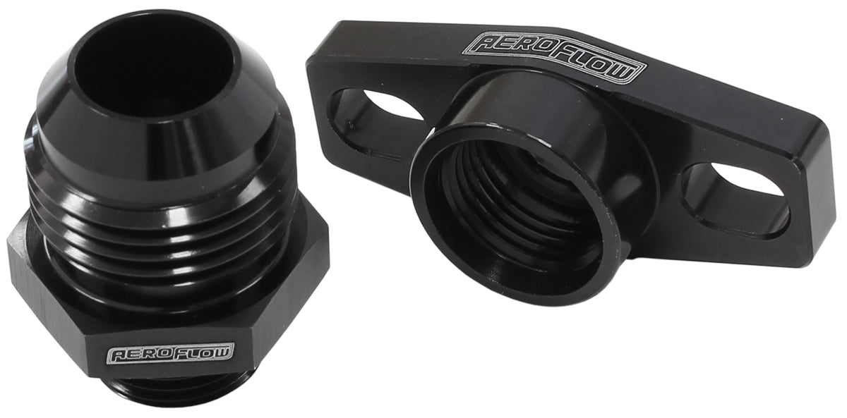 Turbo Drain Adapter  With -12AN Fitting, 38-44mm Hole Centres. Black Finish.