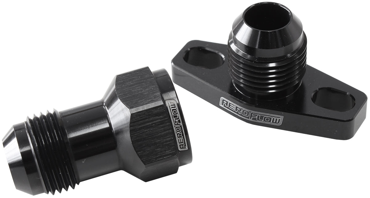 Turbo Drain Adapter  With -10AN Fitting, 38-44mm Hole Centres. Black Finish.