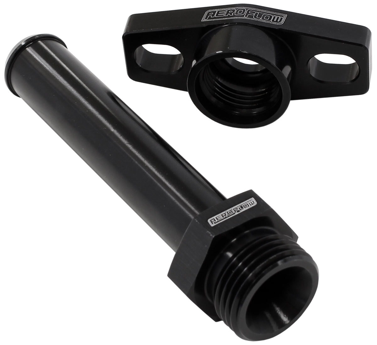 Turbo Drain Adapter  With 100mm x 19mm Barb, 38-44mm Hole Centres. Black Finish.