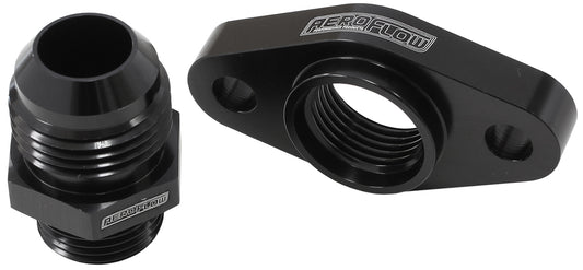 Turbo Drain Adapter  With -12AN Fitting, 51mm Hole Centre. Black Finish.