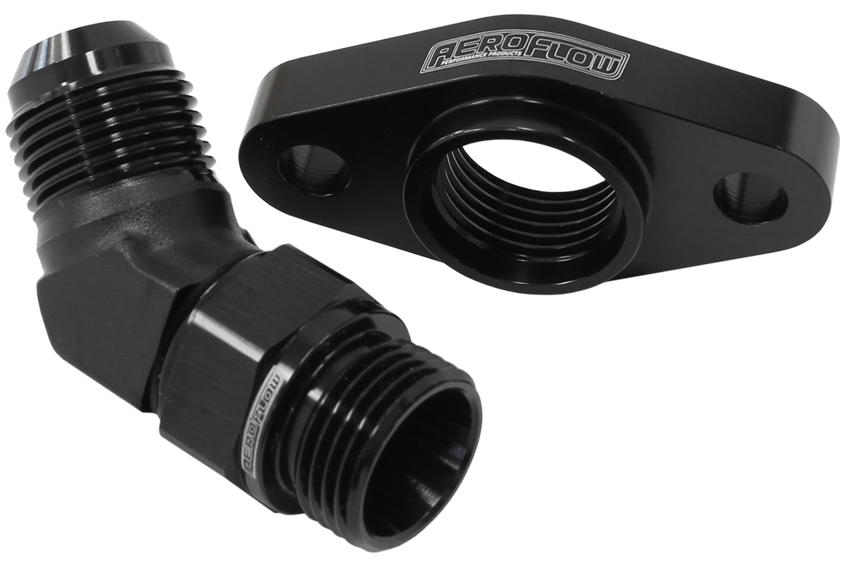 Turbo Drain Adapter  With 45° -10AN Fitting, 51mm Hole Centre. Black Finish.