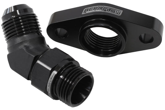 Turbo Drain Adapter  With 45° -10AN Fitting, 51mm Hole Centre. Black Finish.