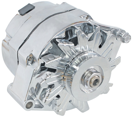 Aeroflow 140amp Chev Style 1-Wire Alternator - Chrome Finish   Internal Regulator, Single V Groove Pulley