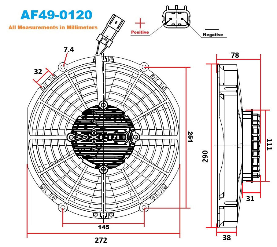 Aeroflow 10" Brushless Electric Fan, Pusher Type with Curved Blades  1500 CFM Rating. Non Reversable