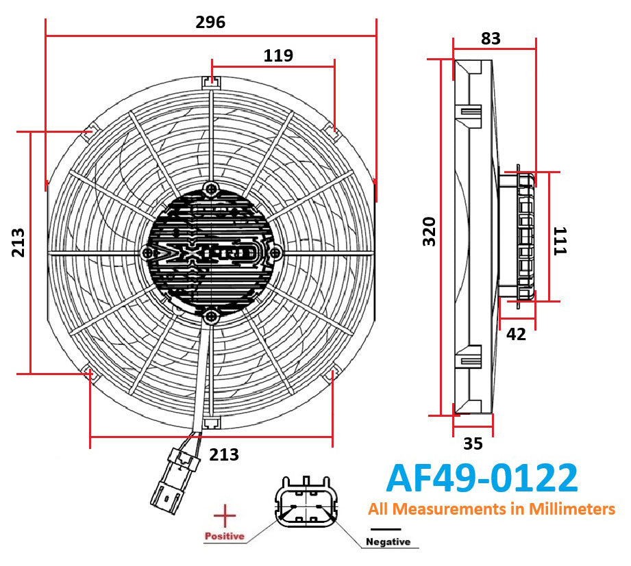 Aeroflow 12" Brushless Electric Fan, Pusher Type with Curved Blades  2000 CFM Rating. Non Reversable