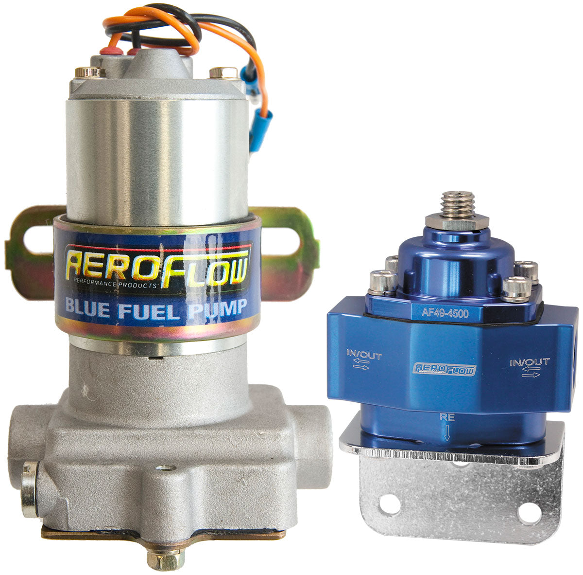 Aeroflow Blue High Pressure Electric Fuel Pump Kit  Kit Includes AF49-1009 Fuel Pump & AF49-4500 Blue Regulator