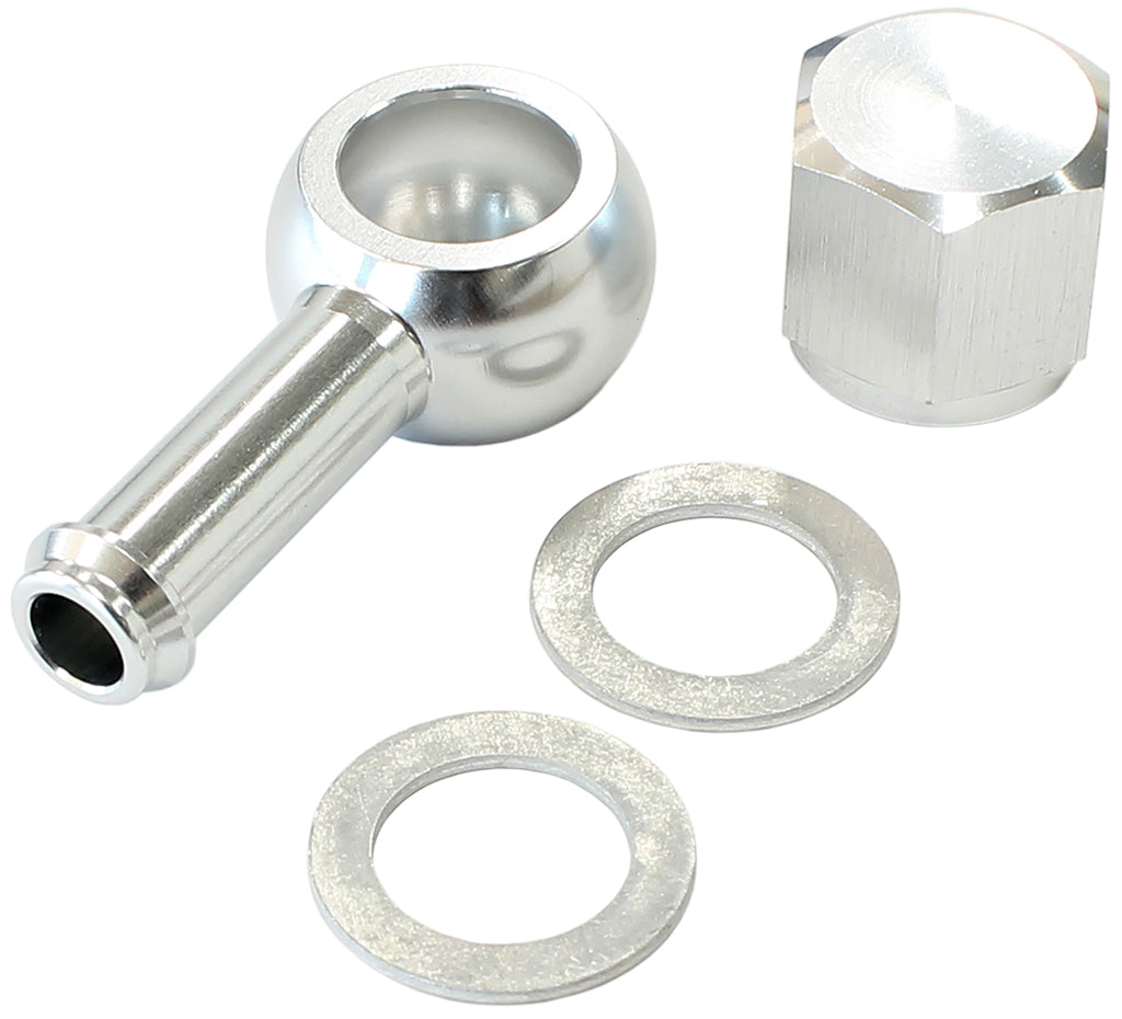90Â° Fuel Pump Banjo Kit - Silver   5/16" (8mm) Barb Banjo Fitting & Cap