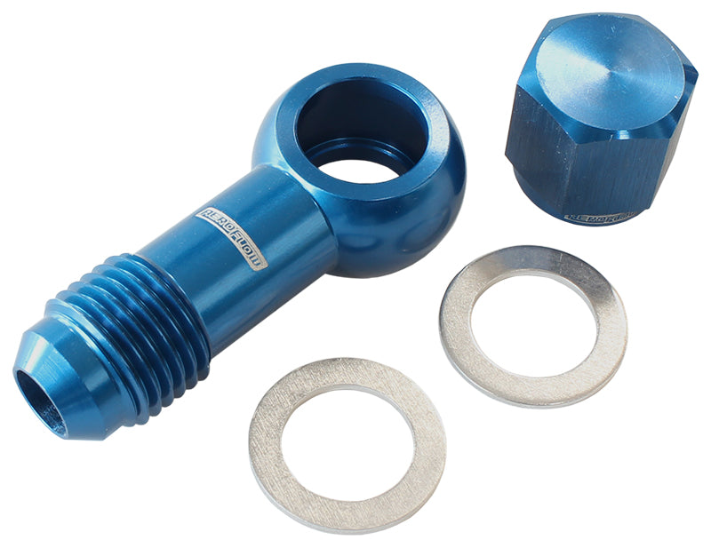 90Â° Fuel Pump Banjo Kit - Blue   -6AN Banjo Fitting & Cap