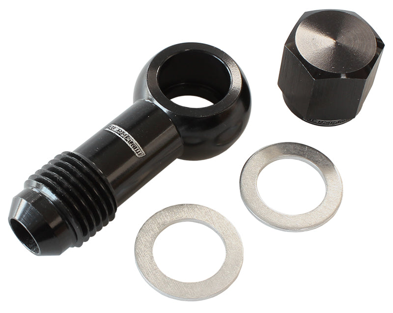 90Â° Fuel Pump Banjo Kit - Black   -6AN Banjo Fitting & Cap