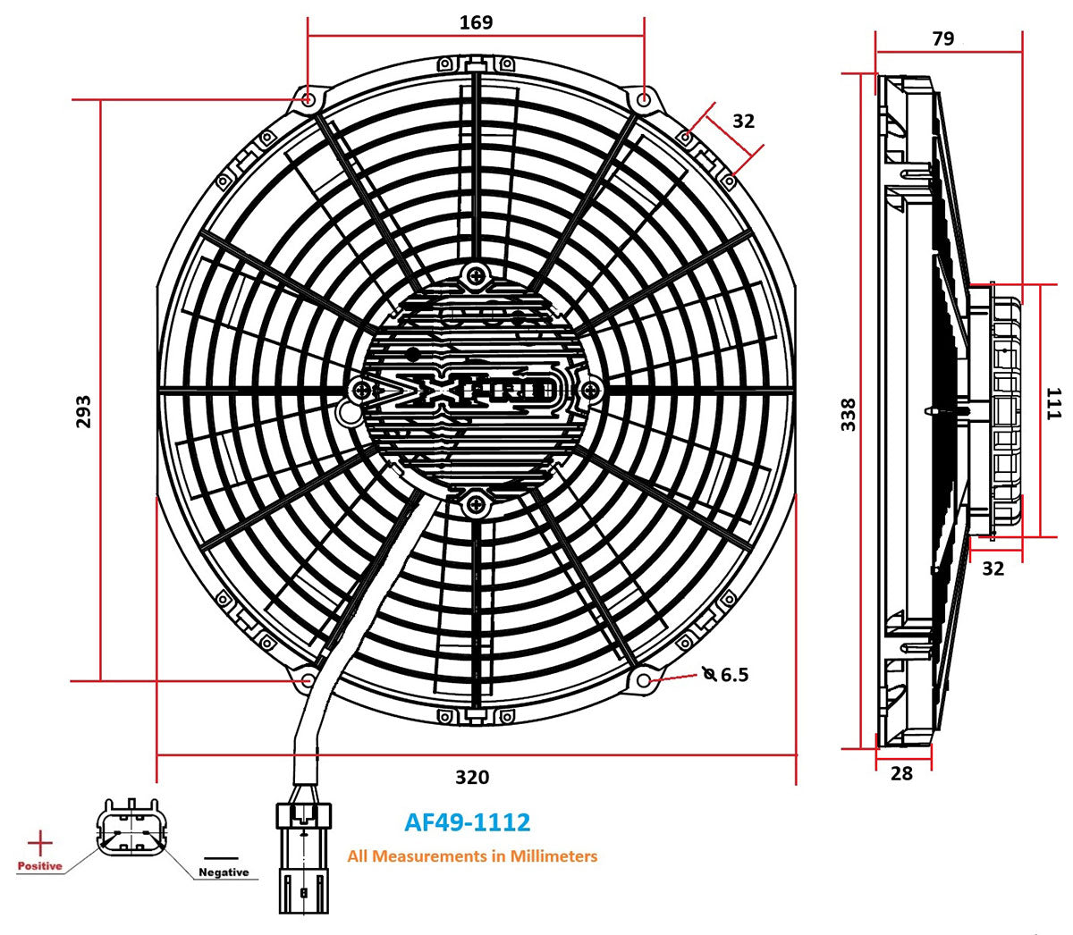 Aeroflow 12" Brushless Electric Fan, Puller Type with Straight Blades  2,100 CFM Rating. Non Reversable