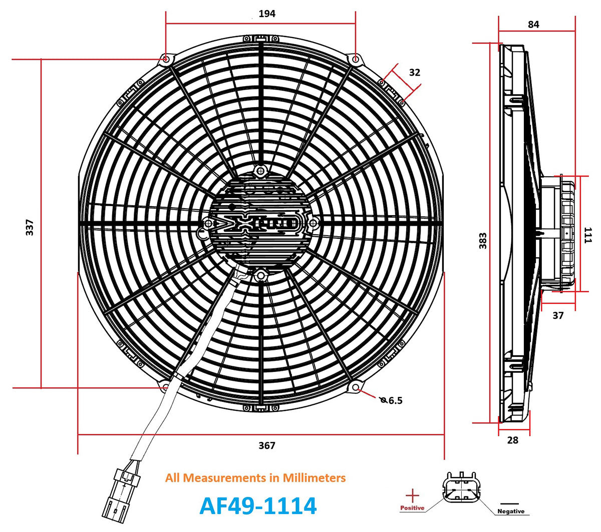 Aeroflow 14" Brushless Electric Fan, Puller Type with Straight Blades  2,900 CFM Rating. Non Reversable