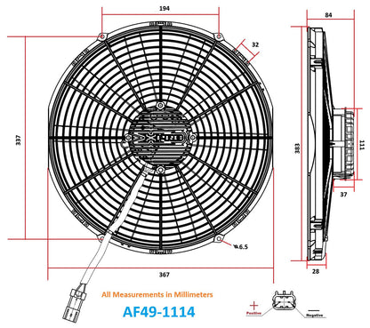 Aeroflow 14" Brushless Electric Fan, Puller Type with Straight Blades  2,900 CFM Rating. Non Reversable