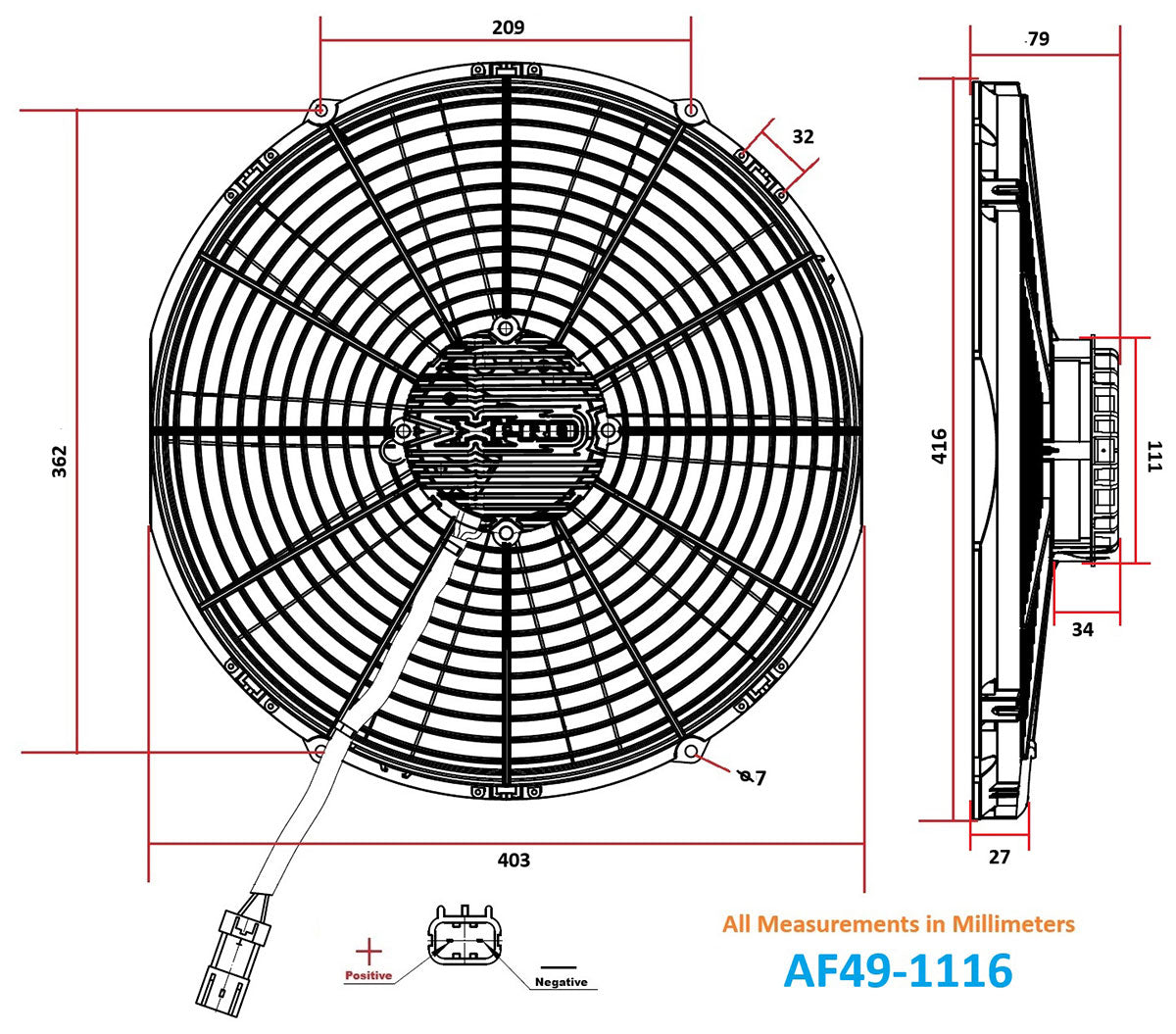 Aeroflow 16" Brushless Electric Fan, Puller Type with Straight Blades  3,400 CFM Rating. Non Reversable