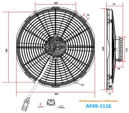 Aeroflow 16" Brushless Electric Fan, Puller Type with Straight Blades  3,400 CFM Rating. Non Reversable