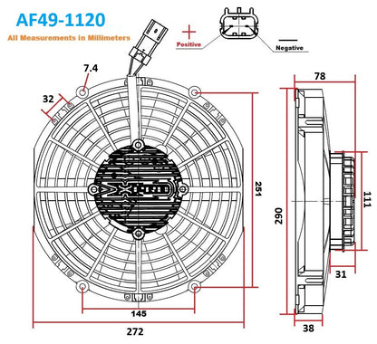 Aeroflow 10" Brushless Electric Fan, Puller Type with Curved Blades  1500 CFM Rating. Non Reversable