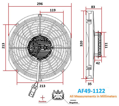 Aeroflow 12" Brushless Electric Fan, Puller Type with Curved Blades  2000 CFM Rating. Non Reversable
