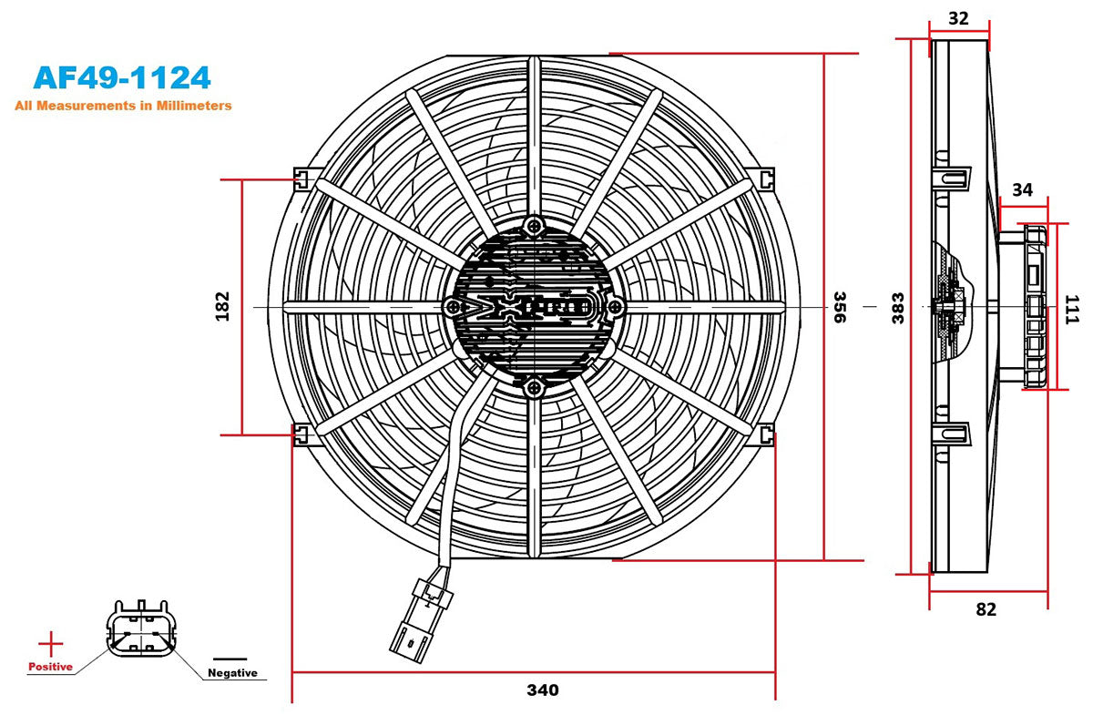 Aeroflow 14" Brushless Electric Fan, Puller Type with Curved Blades  2500 CFM Rating. Non Reversable