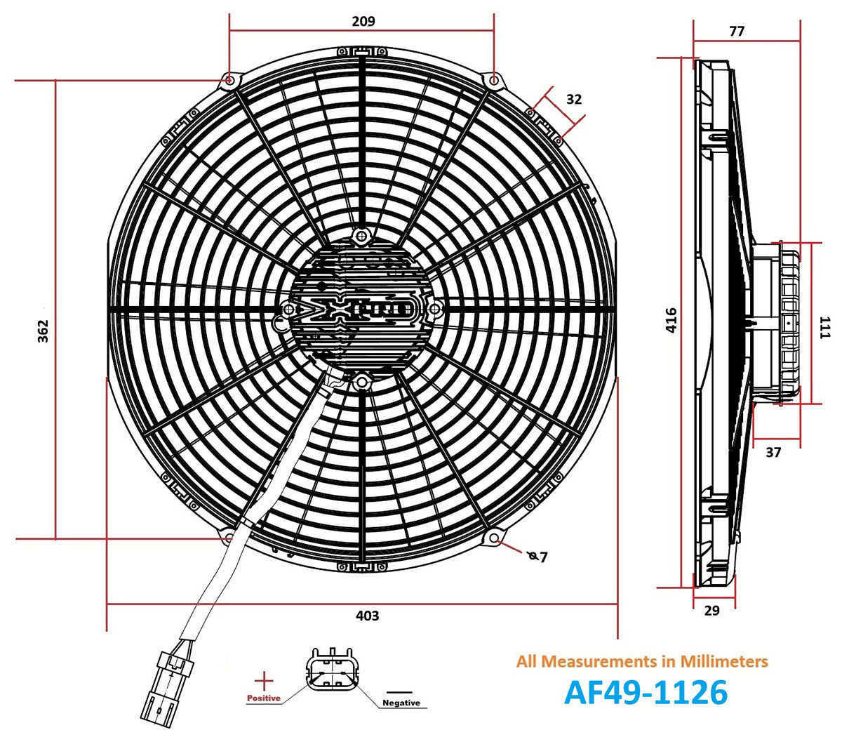 Aeroflow 16" Brushless Electric Fan, Puller Type with Curved Blades  3,300 CFM Rating. Non Reversable