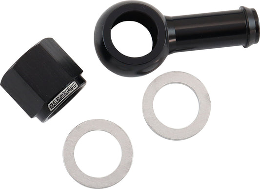 90° Fuel Pump Banjo Kit - Black  3/8" Barb Banjo Fitting & Cap
