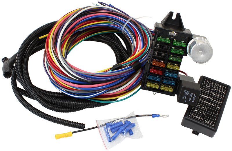 Complete Universal 12 Circuit Wiring Harness Kit   Complete with Standard Fuses & Fuse Panel