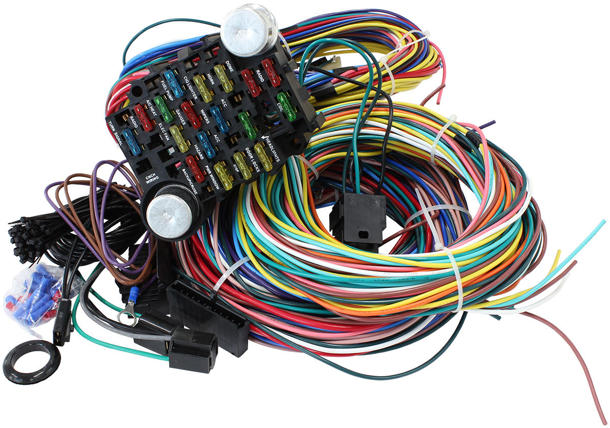 Complete Universal 21 Circuit Wiring Harness Kit   Complete with Standard Fuses & Fuse Panel