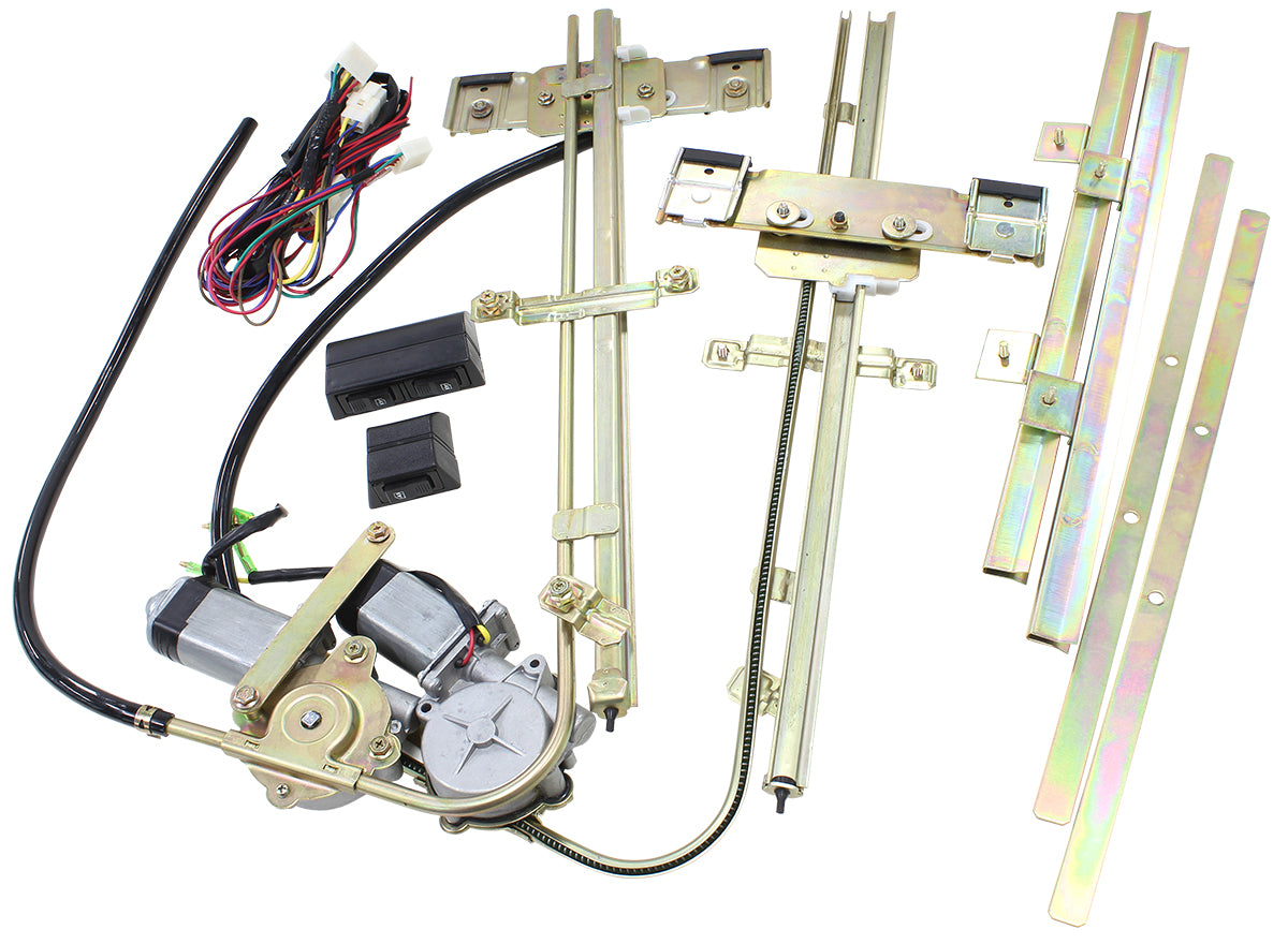 Electric Power Window Kit with Switches & Wiring   Suits 2 Doors with Flat Glass