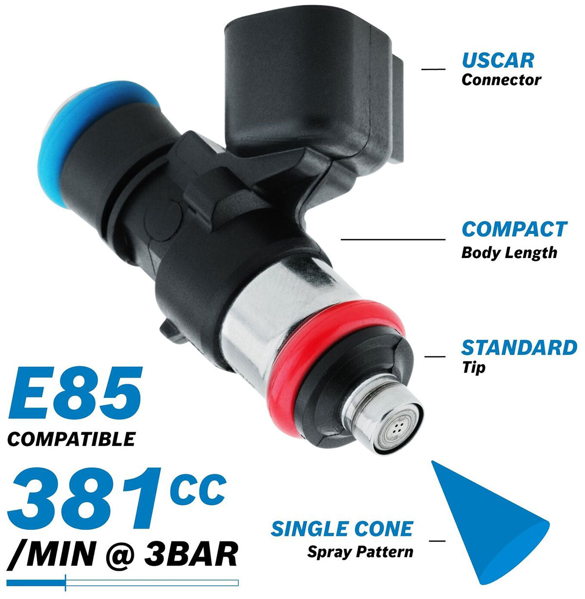 Bosch Motorsport 381cc EV14 Short USCAR Fuel Injector  381 cc/min (44 lb/hr) @ 3 bar (43.5 psi)