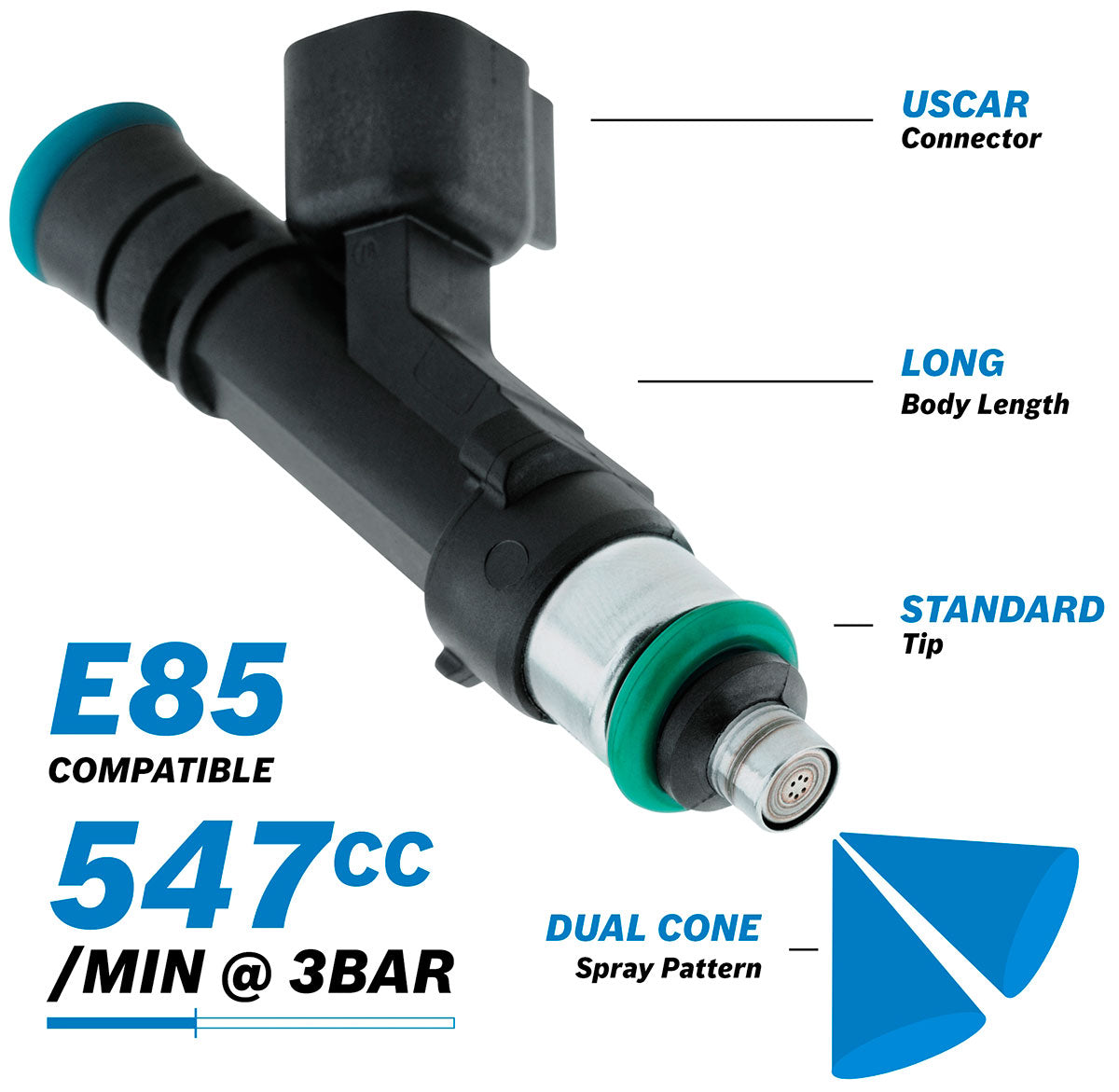 Bosch Motorsport 547ccEV14 Long USCAR Fuel Injector  547 cc/min (50 lb/hr) @ 3 bar (43.5 psi)